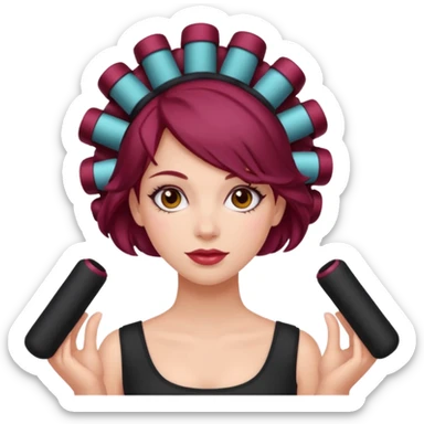 woman with burgundy hair rollers sticker
