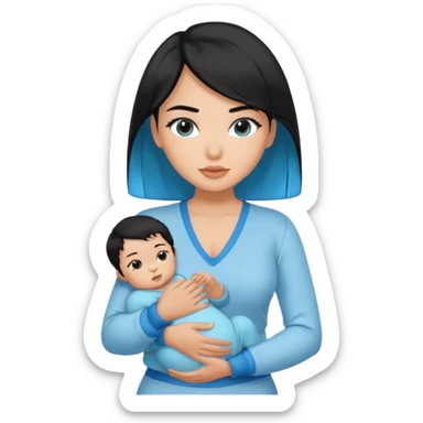 Black haired with baby blue ends, tan skin, and sexy outfit sticker