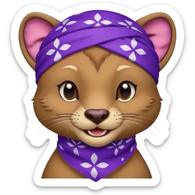 
Fossa animal in a purple bandana with white patterns on the forehead smiley sticker