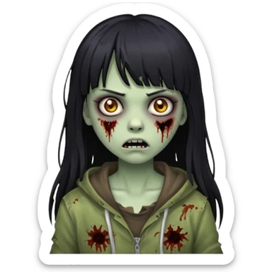 girl zombie with black long hair and bangs sticker