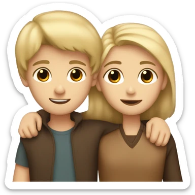Blonde boy hugging a brown hair girl sticker