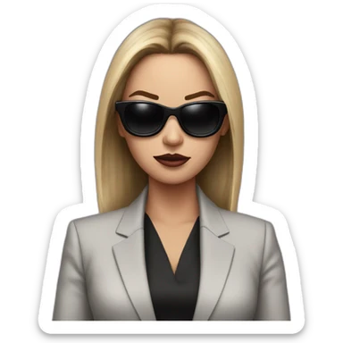 megan foz, hyper realistic, in a suit, with big black sunglasses angry sticker