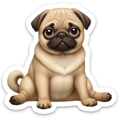 detailed-[pug]-realistic-full-body-sitting-emoji,-tail-resting-loosely-beside-its-paws,-head-tilted-dramatically, -sleek-[fawn]-fur,-simplified-yet-realistic-focused-features,-highly-detailed,-glowing-with-an-almost-sarcastic-glow sticker