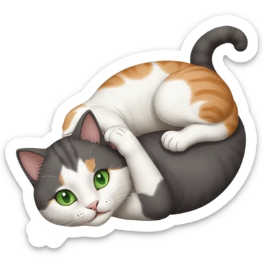 beautiful female solid dark grey cat with green eyes, white toes/paws and white patch on her chest playfully rolling upside down sticker