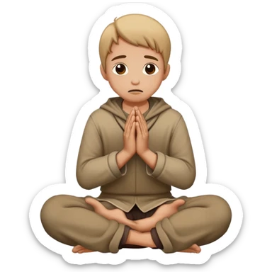 person on their knees begging with hands clasped together and pleading expression sticker