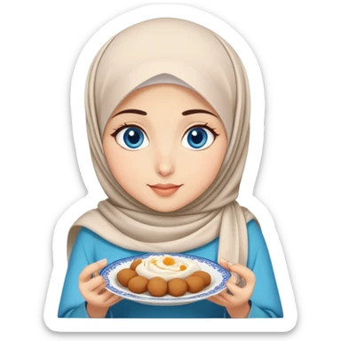 Turkish beautiful finish Konya girl blue eyes with hijab dress and does eating ramadan sahur sticker