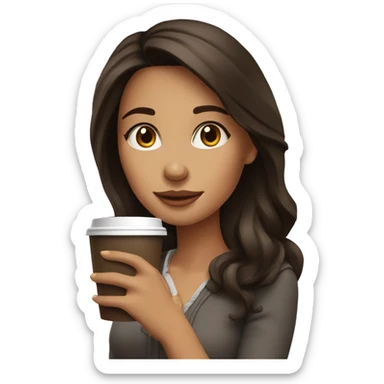 beautiful brunette girl drinks coffee sticker