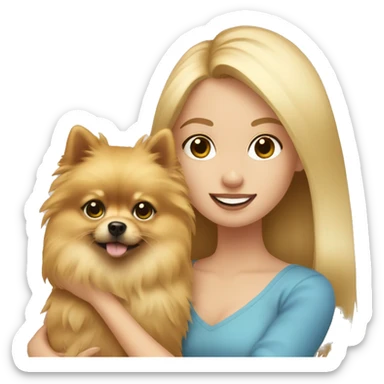 blonde hair girl holding a pomeranian  sticker
