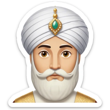 ​Cinematic Realistic Portrait of Suleiman the Magnificent, depicted as a regal Ottoman sultan adorned with a large, white, round, tall turban and a majesti beard, his commanding gaze bathed in warm, historic lighting that exudes timeless authority and grandeur, sticker