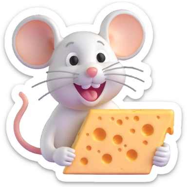 Jerry mouse from Tom and Jerry cartoon happily eating cheese sticker