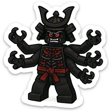 Garmadon, four-armed villain from LEGO Ninjago, menacing pose, stylized, no text sticker