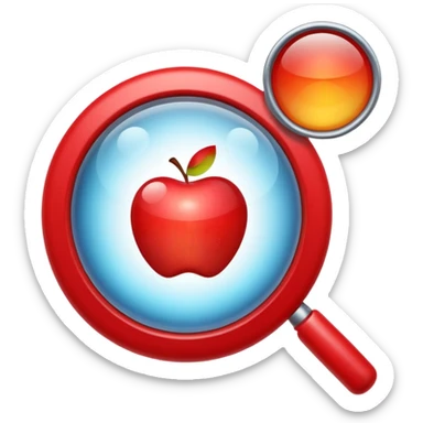 magnifying lens emoji style apple, lens positioned in bottom right, symbolizing searching sticker