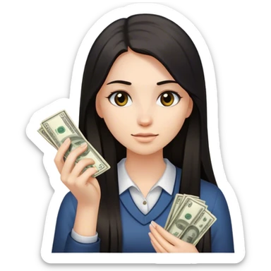 a dark long straight hair young women is counting money on her her hand sticker