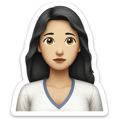 Sad expression Korean woman in her 30s, mother, black hair, white shirt, arms crossed sticker