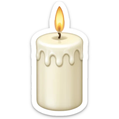white candle, slightly melted sticker