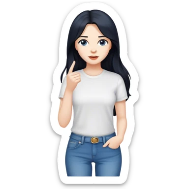pale female with long black hair, wearing white shirt and blue jeans and converses sticker