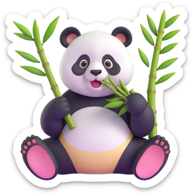 panda eating bamboo in forrest background, close up pose sticker