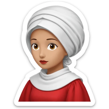 mujer de perfil con un vestido rojo de manga y falsas largas y voluptosas, y una toca blanca GRANDE que no se le ve la cara porque la toca la cubre sticker