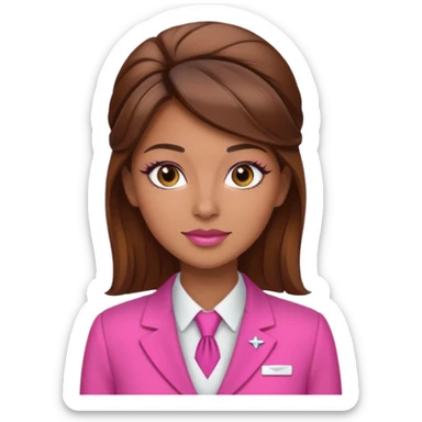 Flight attendant with pink outfit tan skin brown hair with highlights pretty makeup sticker