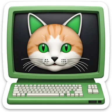 mac os icon code computer retro terminal, black, green white, cat draw with ASCII code inside the terminal sticker