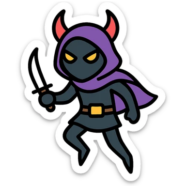 shadow demon rogue, mysterious, dark, agile, fantasy character, color outline icon style sticker