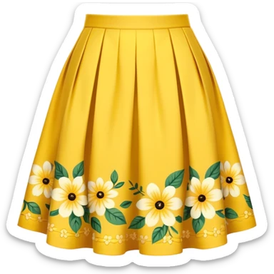 A yellow, medium-length skirt emoji — not too short or long — with a floral design near the hem, stylish and elegant sticker