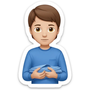 boy  brown hair folding clothes sticker