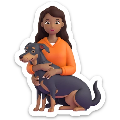 Black girl with long hair holding a Doberman dog sticker