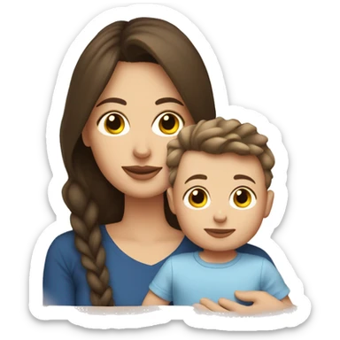 White Brunette mom with baby boy sticker