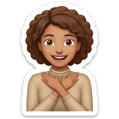 a brown woman with her hands crossed in front of her neck laughing sticker