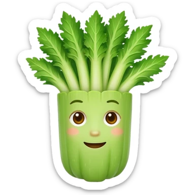 Friendly celery emoji avatar, cute and minimalistic style, warm eyes and gentle smile, flat design, soft shapes, clean modern look, highly recognizable at small sizes, centered composition, transparent or solid background, app icon quality. sticker