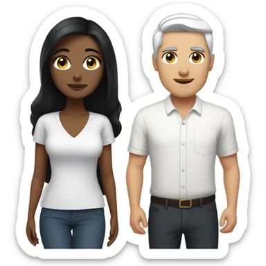 brunette woman with black hair and brown eyes with her white black-haired man architecture boyfriend sticker