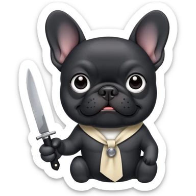 Black French bulldog holding a knife  sticker