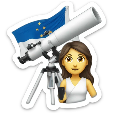 Woman with Greek flag and astronomy telescope sticker