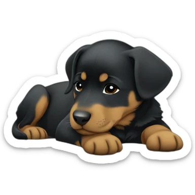 Sleeping black and brown beauceron puppy with white chest and chin sticker