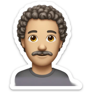 a white man with taper fade curly hair and a little moustache and a beard on chin sticker