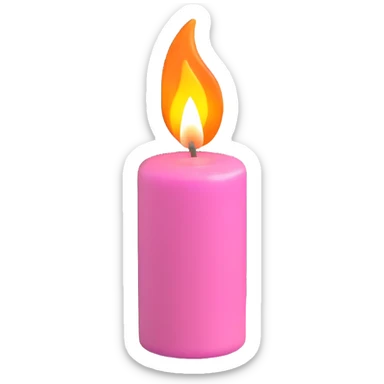 A pink candle with a flame on it, viewed from 10 degrees from above. sticker