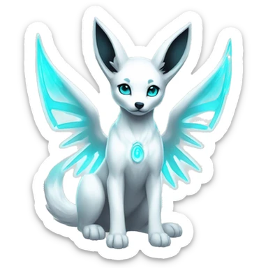 Shiny White Angelic Godly Ethereal Electric Albino Umbreon. cyan eyes and cyan markings. Golden Anubis-rings. full body sticker