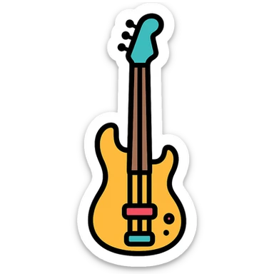 electric bass guitar icon with color and black outlines sticker