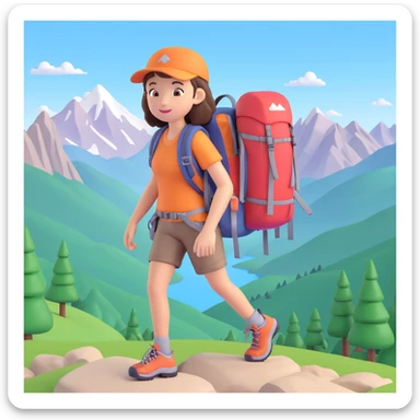 girl back packing mountains in background, close up pose sticker