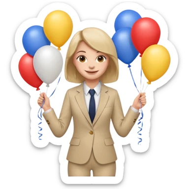 birthday  girl in biege suit + baloons sticker