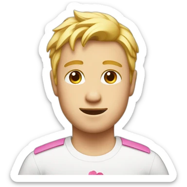 blond man with a pink flower on his head in a white shirt sticker