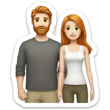 Bearded white man with short dark hair and girlfriend with long ginger hair sticker