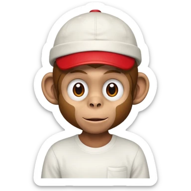 Macaco de camisa branca e boné vermelho  sticker