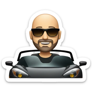 good looking bald man with a beard and sunglasses driving a sports car sticker
