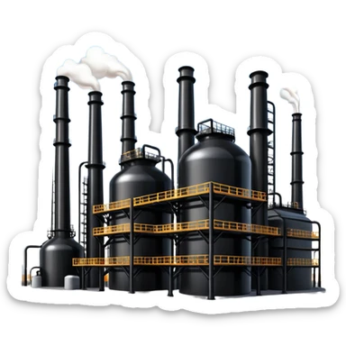 generate a beautiful big black oil refining station. realistic and cinematic. glossy. 4 different options sticker