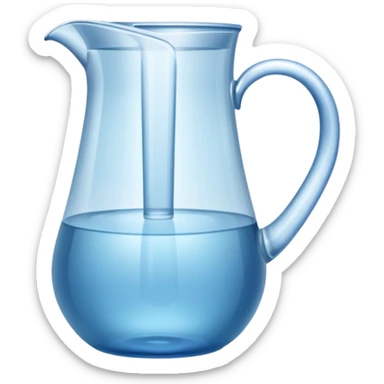 A water pitcher, transparent, slightly blue water, no lid, no droplets, tall, without a handle or spout.
 sticker