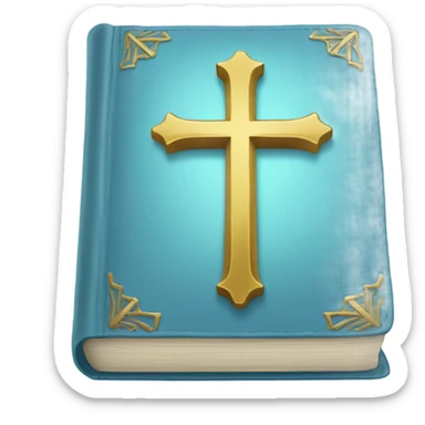 light blue bible with gold cross on he front sticker