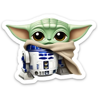 Baby Yoda with R2 D2 sticker