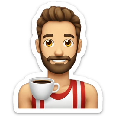 homem com barba de regata segurando um café sticker